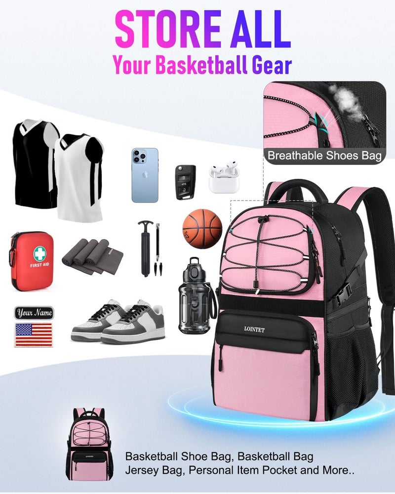 LOINTET Basketball Bag Backpack with Ball Holder Shoes Compartment, Large Basketball Accessories Sports Bag - Image 2